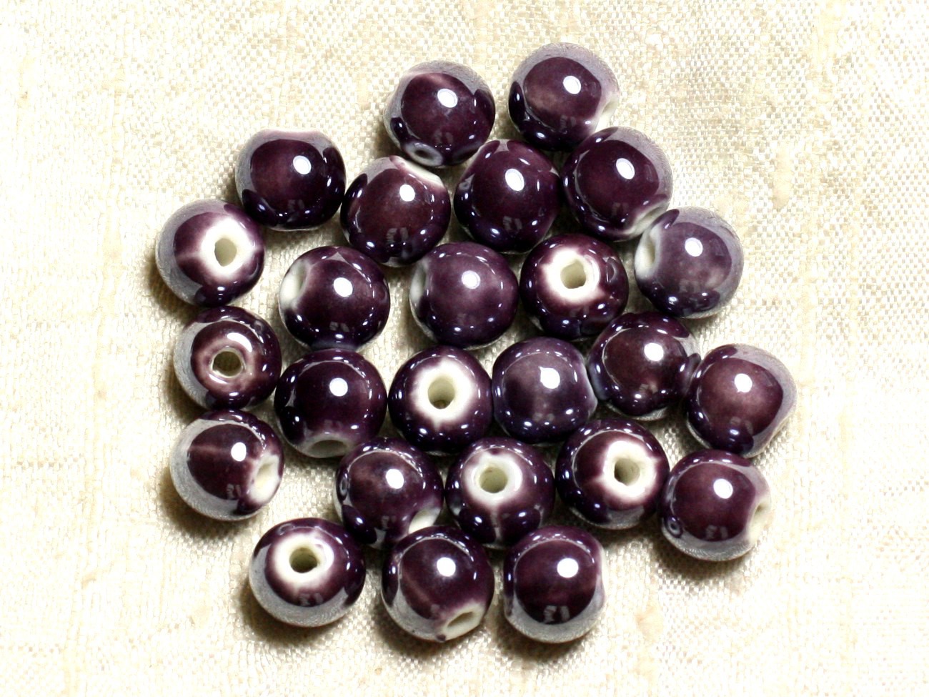 100pc - Perles Céramique Porcelaine Rondes irisées 10mm Violet 