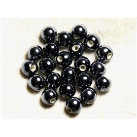 100pc - Ceramic Porcelain Beads Round iridescent 10mm Black 