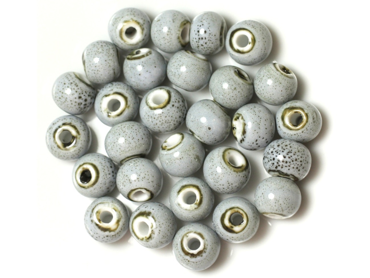 100pc - Perles Céramique Porcelaine Rondes 10mm Bleu clair noir 