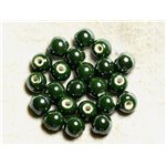 100pc - Perles Céramique Porcelaine Rondes irisées 10mm Vert Olive Empire 