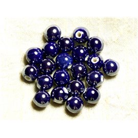 100pc - Keramik Porzellan Perlen Runde schillernde 10mm Mitternachtsblau 