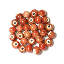 100pc - Ceramic Porcelain Beads Round 10mm Red 