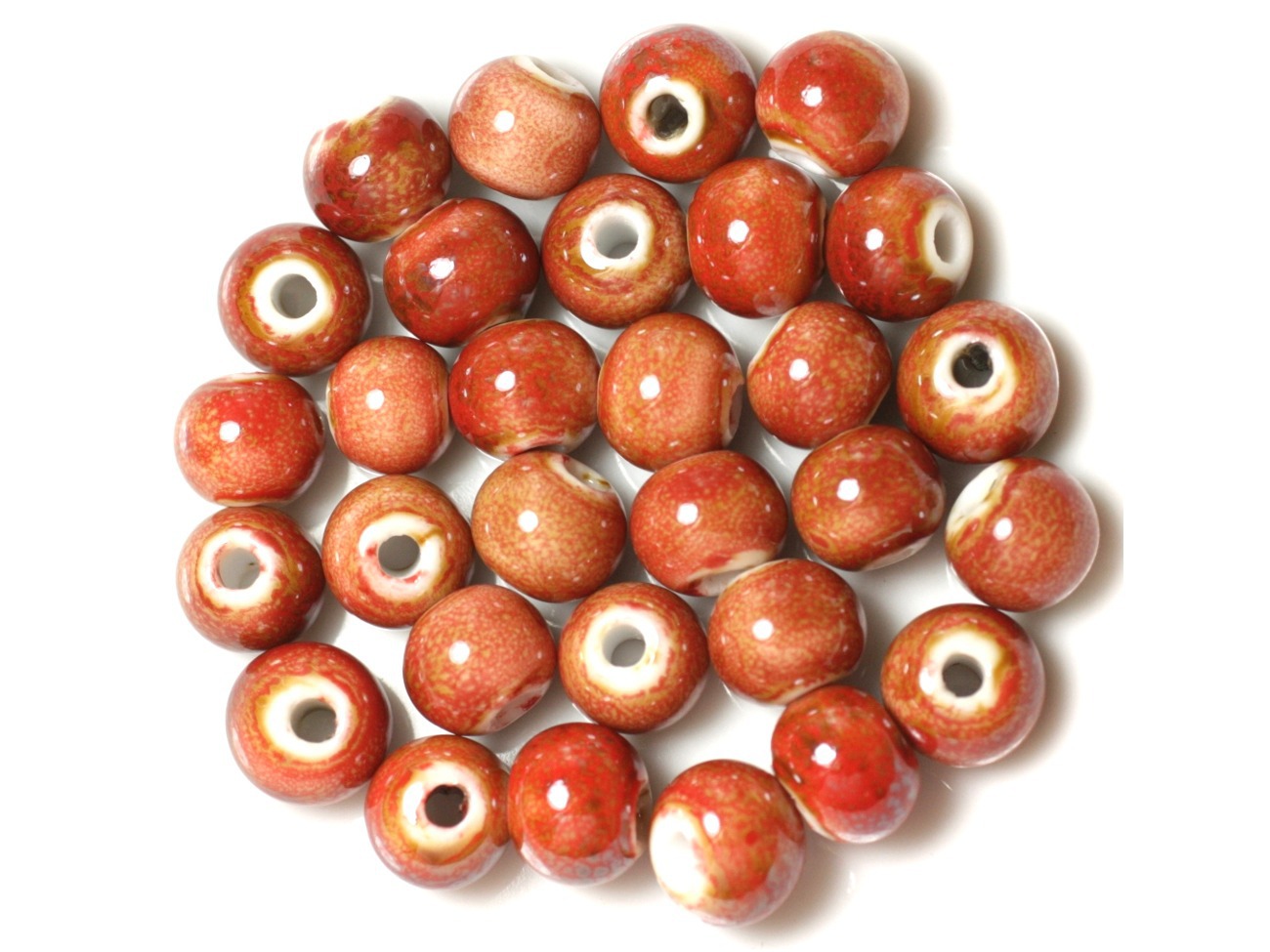 100pc - Perles Céramique Porcelaine Rondes 10mm Rouge 