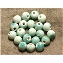 100pc - Perles Céramique Porcelaine Rondes 10mm Blanc Vert Turquoise 