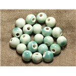 100pc - Perles Céramique Porcelaine Rondes 10mm Blanc Vert Turquoise 