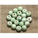100pc - Perles Céramique Porcelaine Rondes 10mm Vert clair Turquoise 