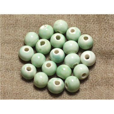100pc - Perles Céramique Porcelaine Rondes 10mm Vert clair Turquoise 