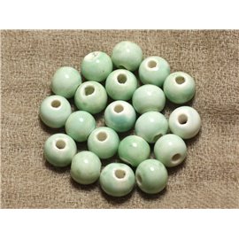 100pz - Perline in ceramica porcellana tonda 10 mm turchese verde chiaro 