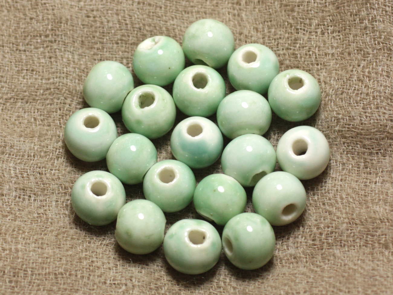 100pc - Perles Céramique Porcelaine Rondes 10mm Vert clair Turquoise 