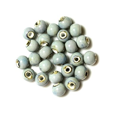 100pc - Perles Céramique Porcelaine Rondes 10mm Bleu clair 