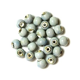 100pz - Perline in porcellana ceramica tonda 10 mm azzurro 