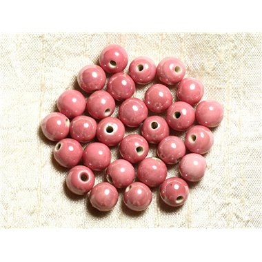 100pc - Perles Céramique Porcelaine Rondes irisées 10mm Rose Corail Pêche 