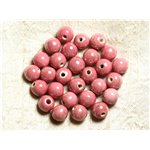 100pc - Perles Céramique Porcelaine Rondes irisées 10mm Rose Corail Pêche 