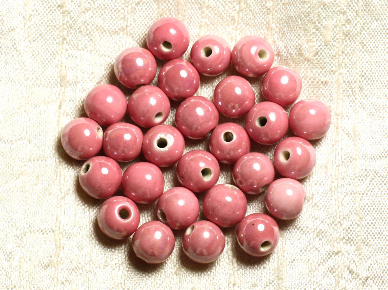 100pc - Perles Céramique Porcelaine Rondes irisées 10mm Rose Corail Pêche 