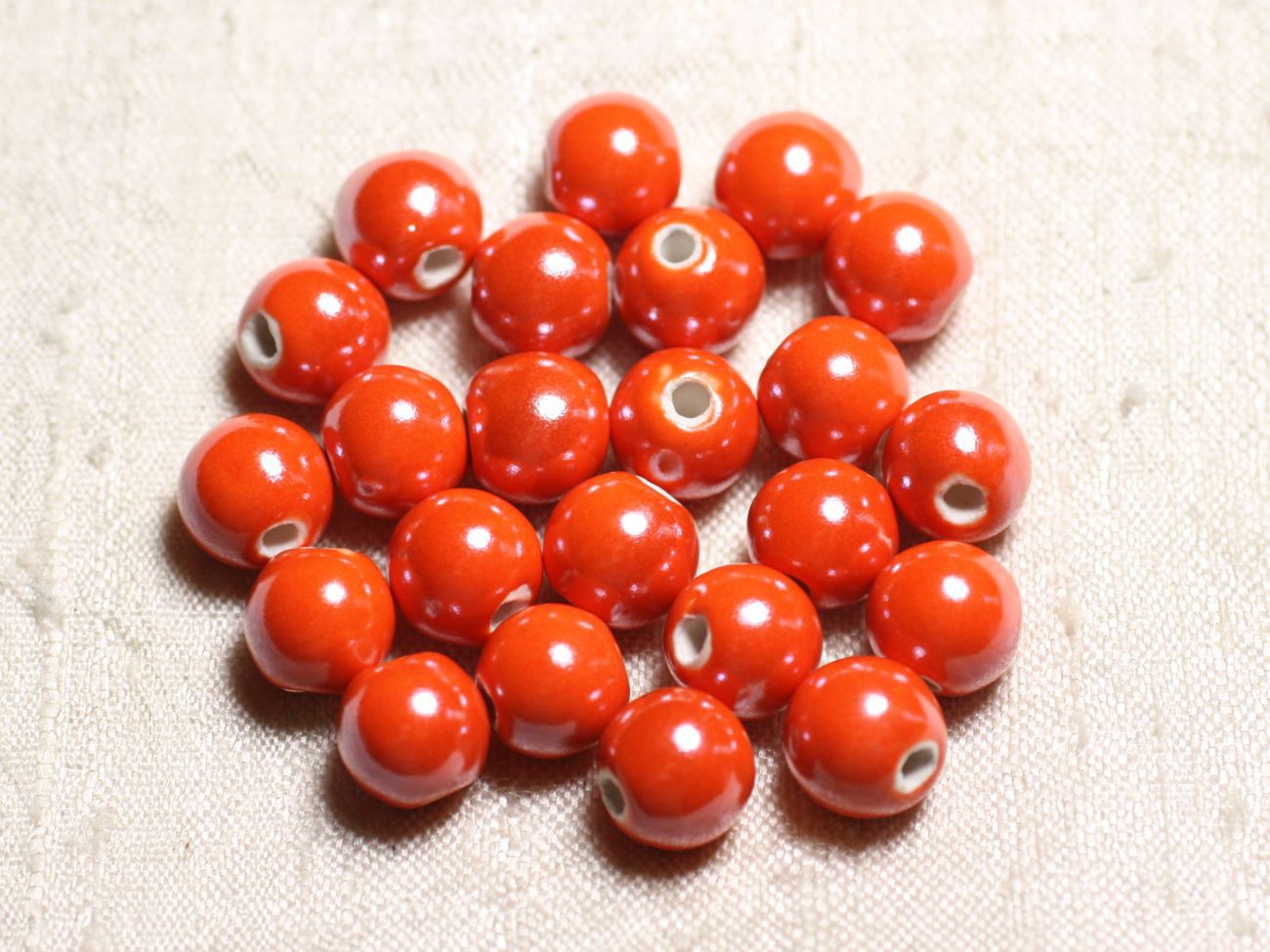 100pc - Perles Céramique Porcelaine Rondes irisées 10mm Orange 