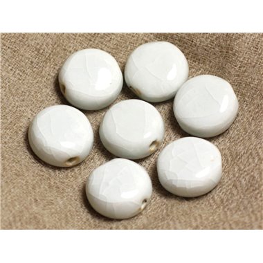 50pc - Perles Ceramique Porcelaine Rond plat Palet 17mm Blanc Gris Vert Craquelé