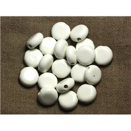 100pc - Perles Céramique Porcelaine Palets 14mm Blanc 