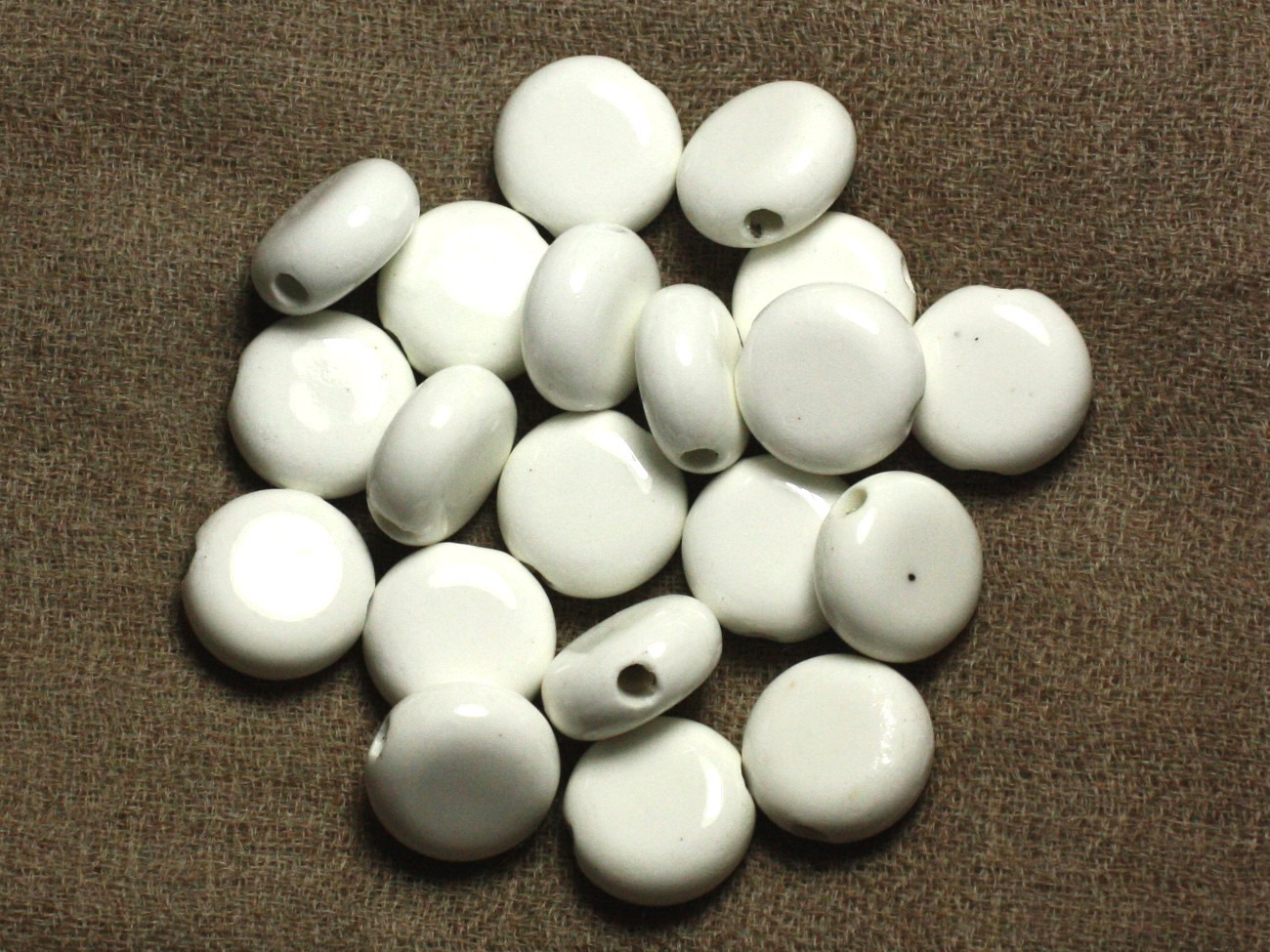 100pc - Perles Céramique Porcelaine Palets 14mm Blanc 