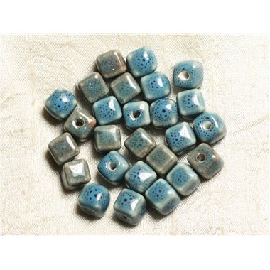 100pc - Perles Céramique Porcelaine Cubes 9-10mm Bleu Turquoise
