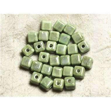 100pc - Perles Céramique Porcelaine Cubes 9-10mm Vert clair Anis Amande 