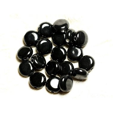 100pc - Perles Céramique Porcelaine Palets 14mm Noir 