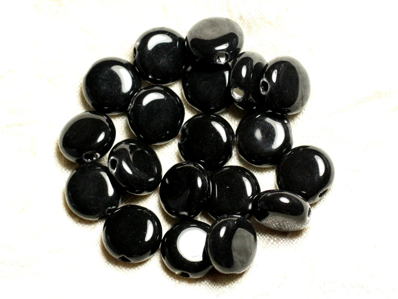 100pc - Perles Céramique Porcelaine Palets 14mm Noir 