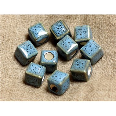100pc - Perles Céramique Porcelaine Cubes 10mm Bleu Turquoise 