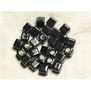 100pc - Perles Céramique Porcelaine Cubes 10mm Noir 