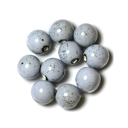 50pc - Perles Céramique Porcelaine Rondes 20mm Bleu clair Noir 