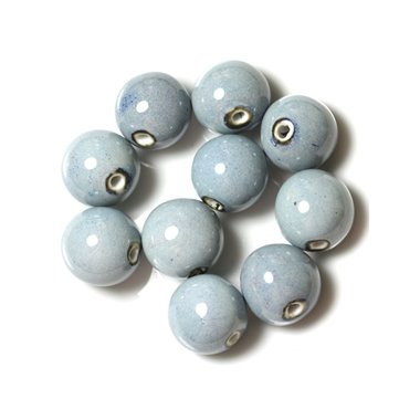 50pc - Perles Céramique Porcelaine Rondes 20mm Bleu clair 