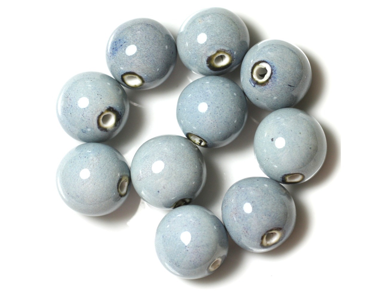 50pc - Perles Céramique Porcelaine Rondes 20mm Bleu clair 