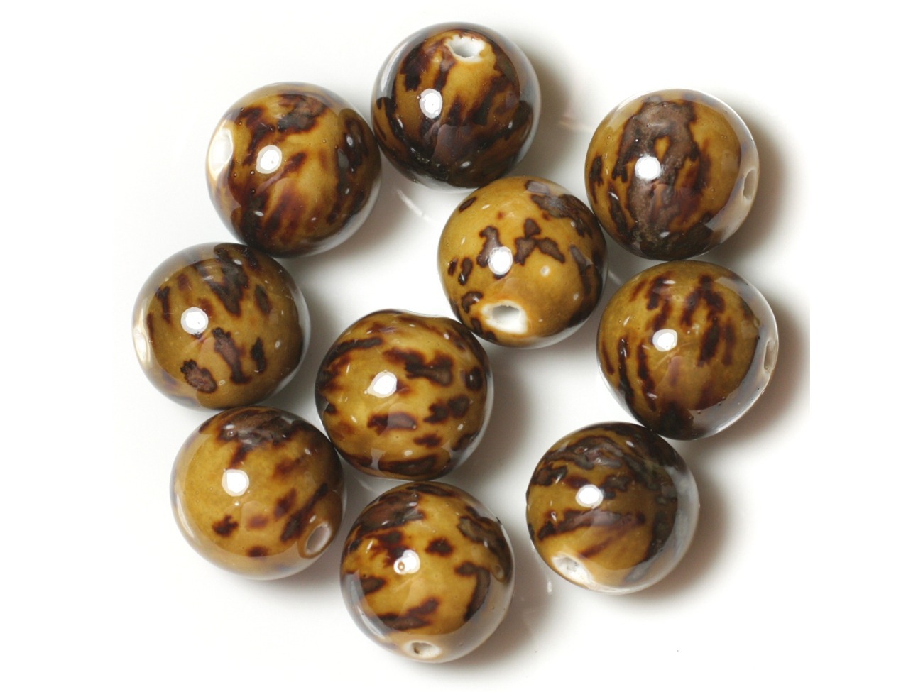 50pc - Perles Céramique Porcelaine Rondes 20mm Jaune Ocre Marron 