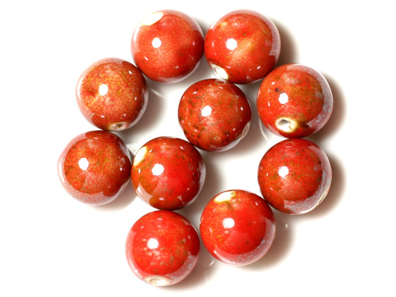 50pc - Perles Céramique Porcelaine Rondes 20mm Rouge Jaune 