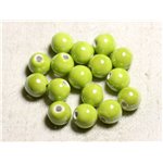 100pc - Perles Céramique Porcelaine Rondes irisées 12mm Jaune Vert Citron Anis 