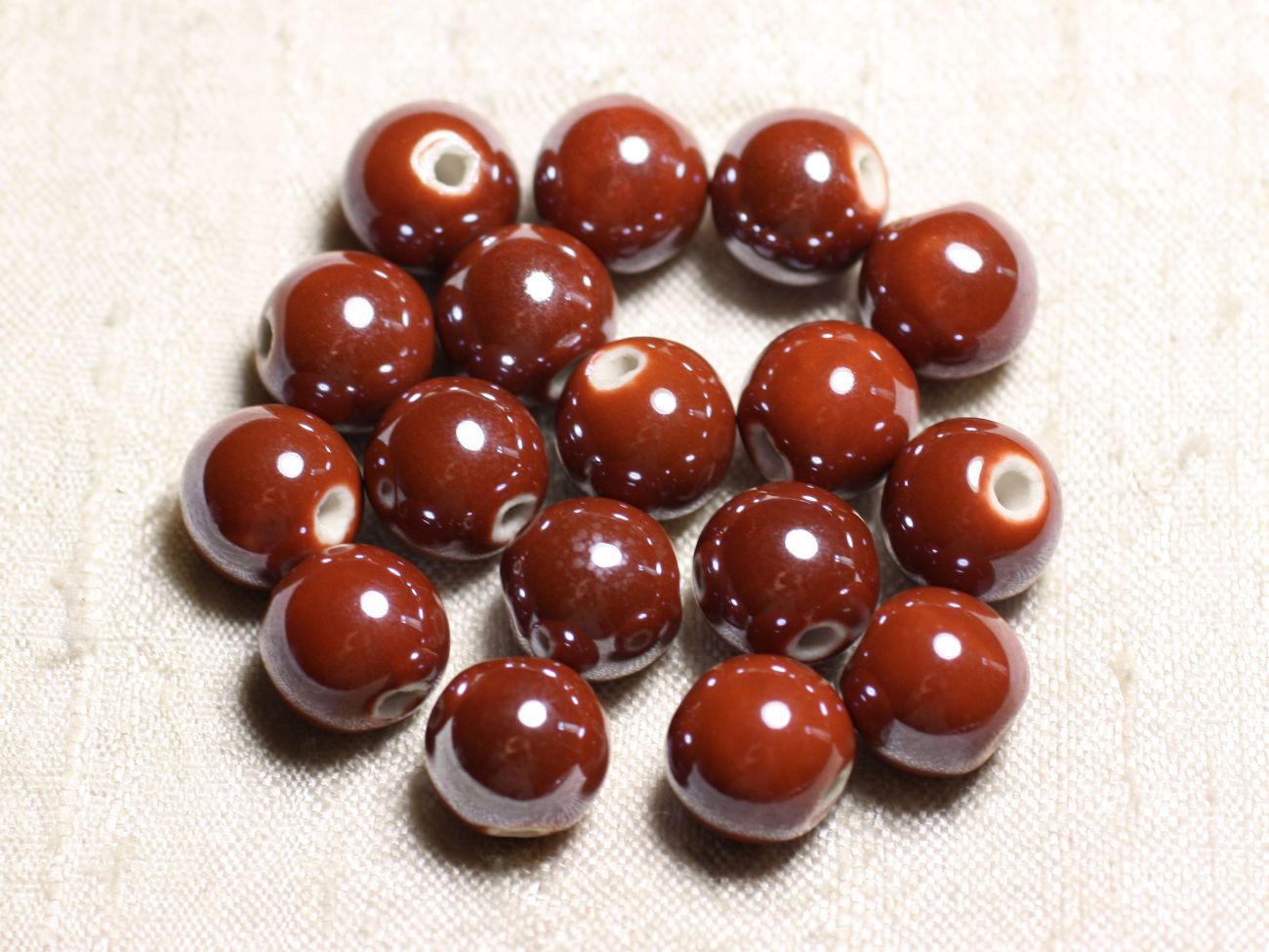 100pc - Perles Céramique Porcelaine Rondes irisées 12mm Rouge Marron Brique 