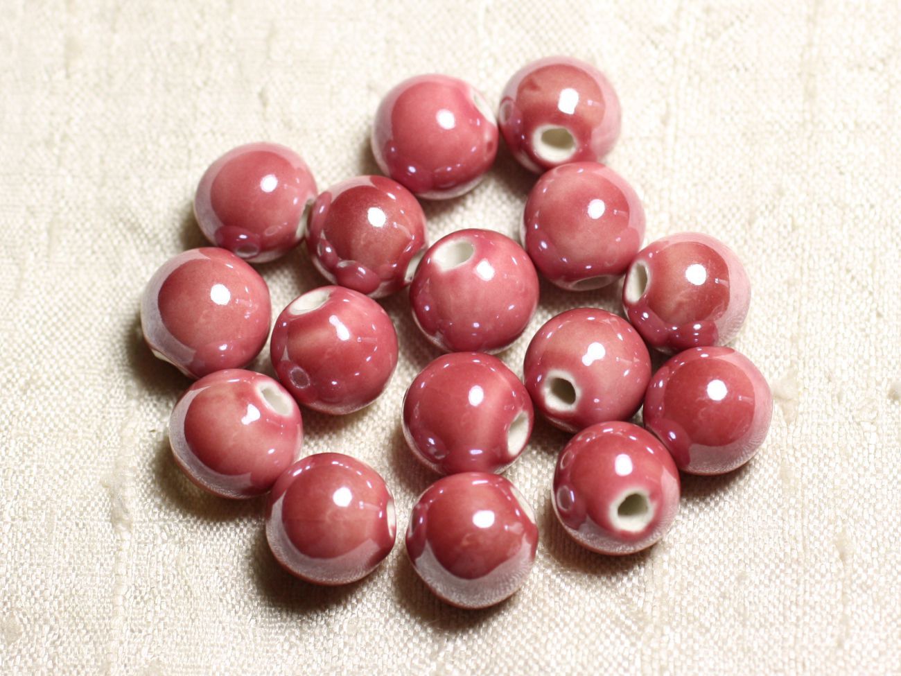 100pc - Perles Céramique Porcelaine Rondes irisées 12mm Rose Corail Pêche 