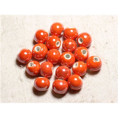 100pc - Perles Céramique Porcelaine Rondes irisées 12mm Orange 