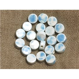 100pc - Cuentas de cerámica de porcelana Paletas de 8 mm Blanco Azul Turquesa 