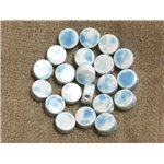 100pc - Perles Céramique Porcelaine Palets 8mm Blanc Bleu Turquoise 
