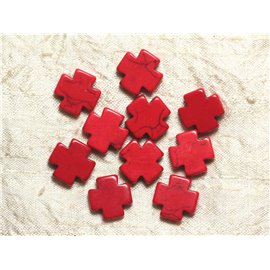 Gewinde 39cm ca. 25pc - Synthetische türkisfarbene Steinperlen Kreuz 15mm rot 