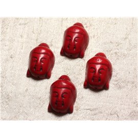 Thread 39cm 13pc approx - Synthetic Turquoise Stone Beads Buddha 29mm Red 
