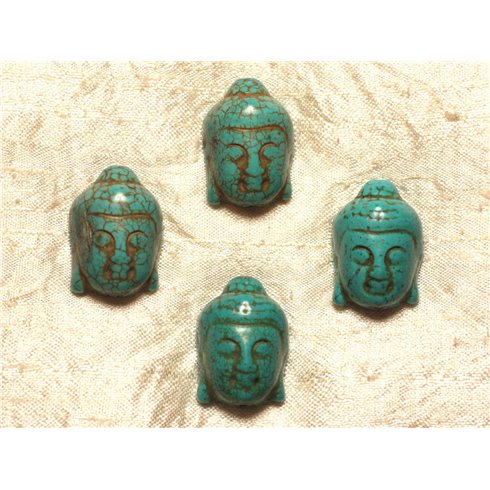 Fil 39cm 13pc env - Perles de Pierre Turquoise Synthèse Bouddha 29mm Bleu Turquoise 