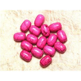 Thread 39cm 26pc approx - Synthetic Turquoise Stone Beads 14mm Barrels Neon Pink 