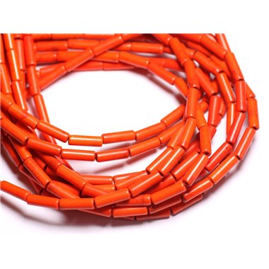 Fil 39cm 29pc env - Perles de Pierre Turquoise Synthèse Tubes 13x4mm Orange 