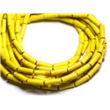 Fil 39cm 29pc env - Perles de Pierre Turquoise Synthèse Tubes 13x4mm Jaune 