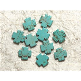 Thread 39cm approx 25pc - Synthetic Turquoise Stone Beads Cross 15mm Turquoise Blue 