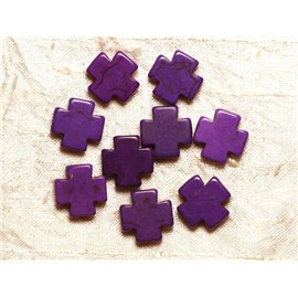 Filo 39 cm circa 25 pz - Perline di pietra sintetica turchese croce 15 mm viola 