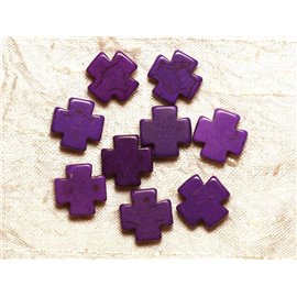 Thread 39cm approx 25pc - Synthetic Turquoise Stone Beads Cross 15mm Purple 