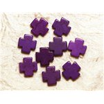 Fil 39cm 25pc env - Perles de Pierre Turquoise Synthèse Croix 15mm Violet 