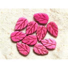 Thread 39cm 26pc approx - Synthetic Turquoise Stone Beads 14mm Neon Pink Leaves 